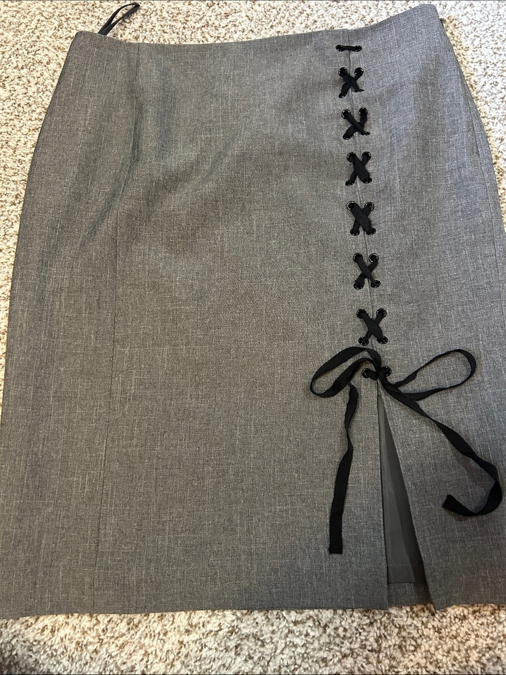 Nine West Gray Pencil Skirt with Black Lace-Up Side Tie